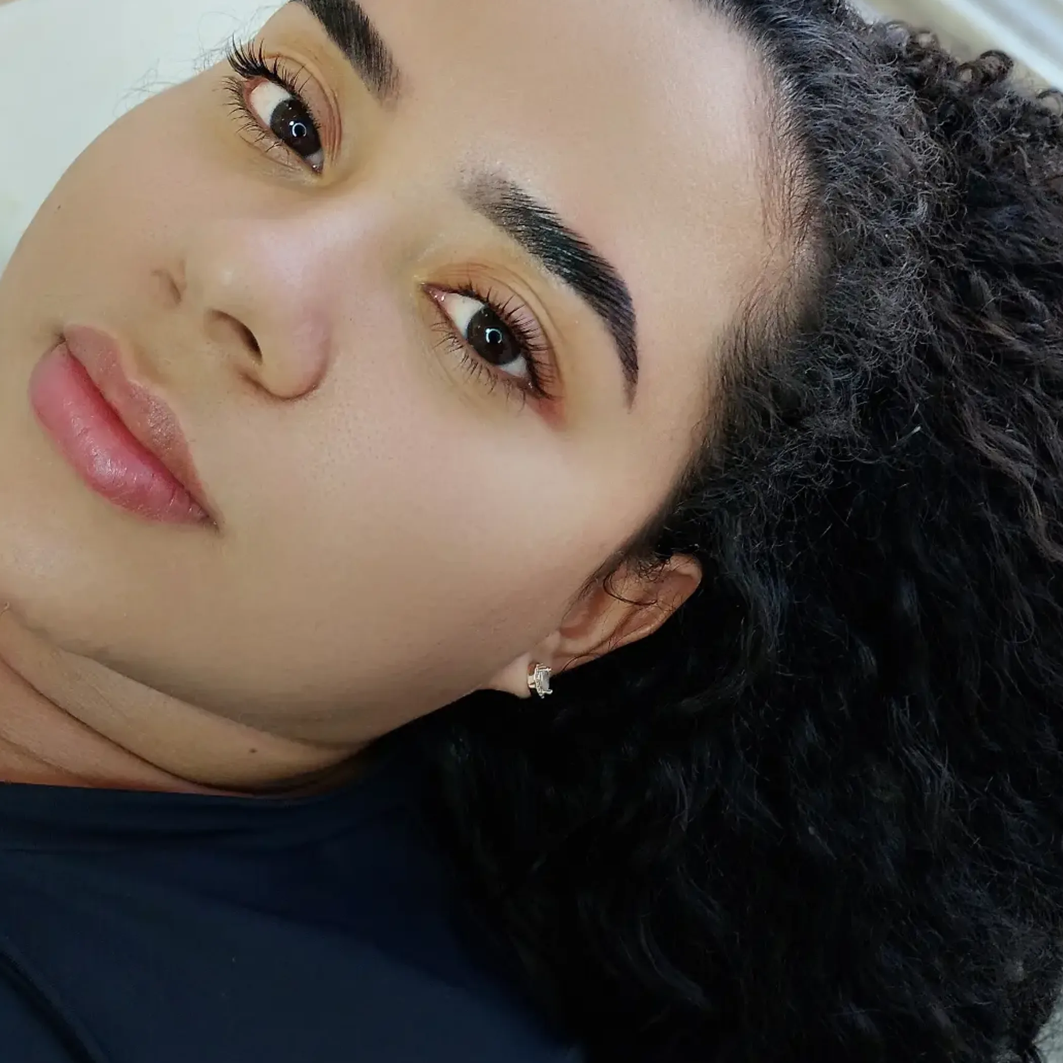 close-up of laminated eyebrows