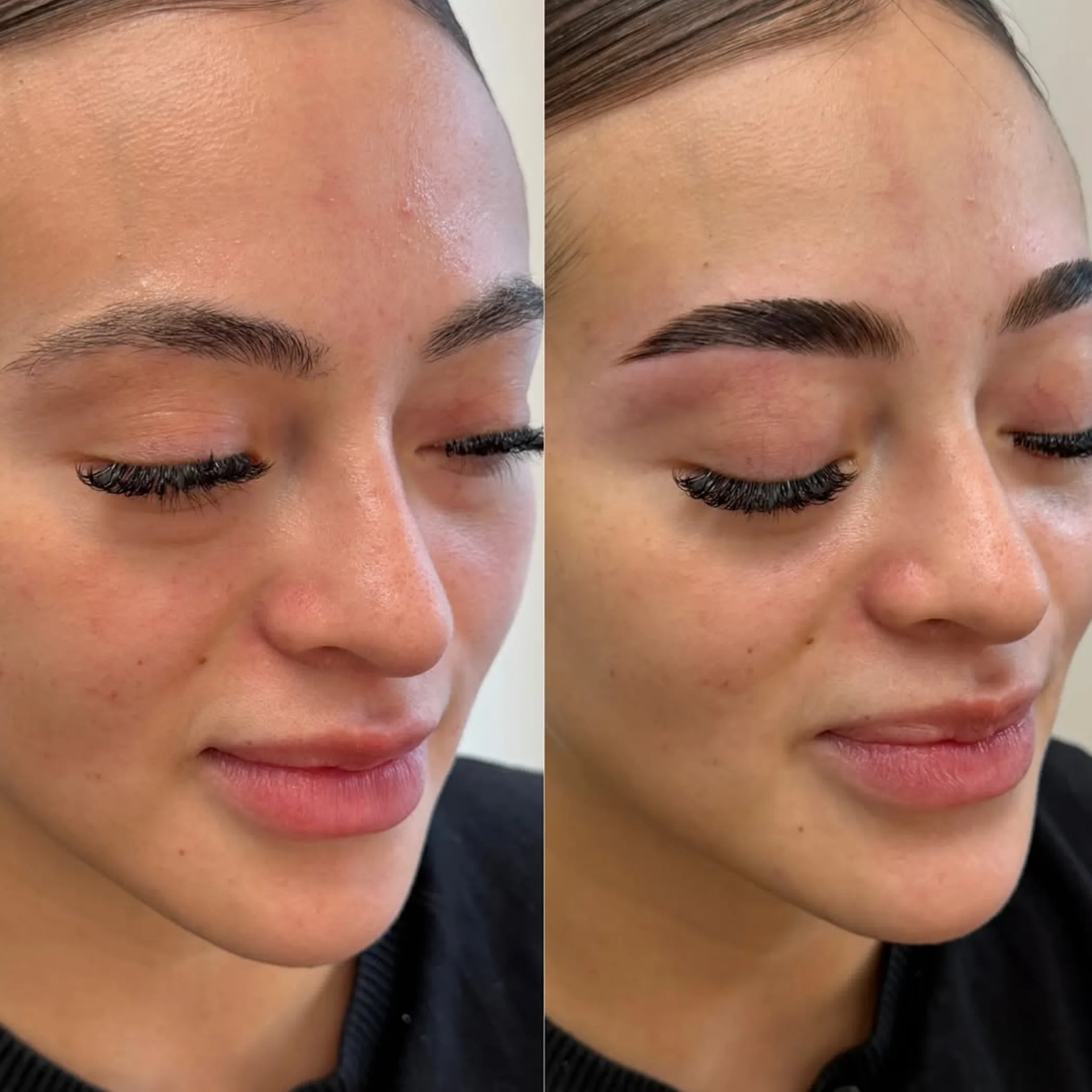 close-up of laminated eyebrows
