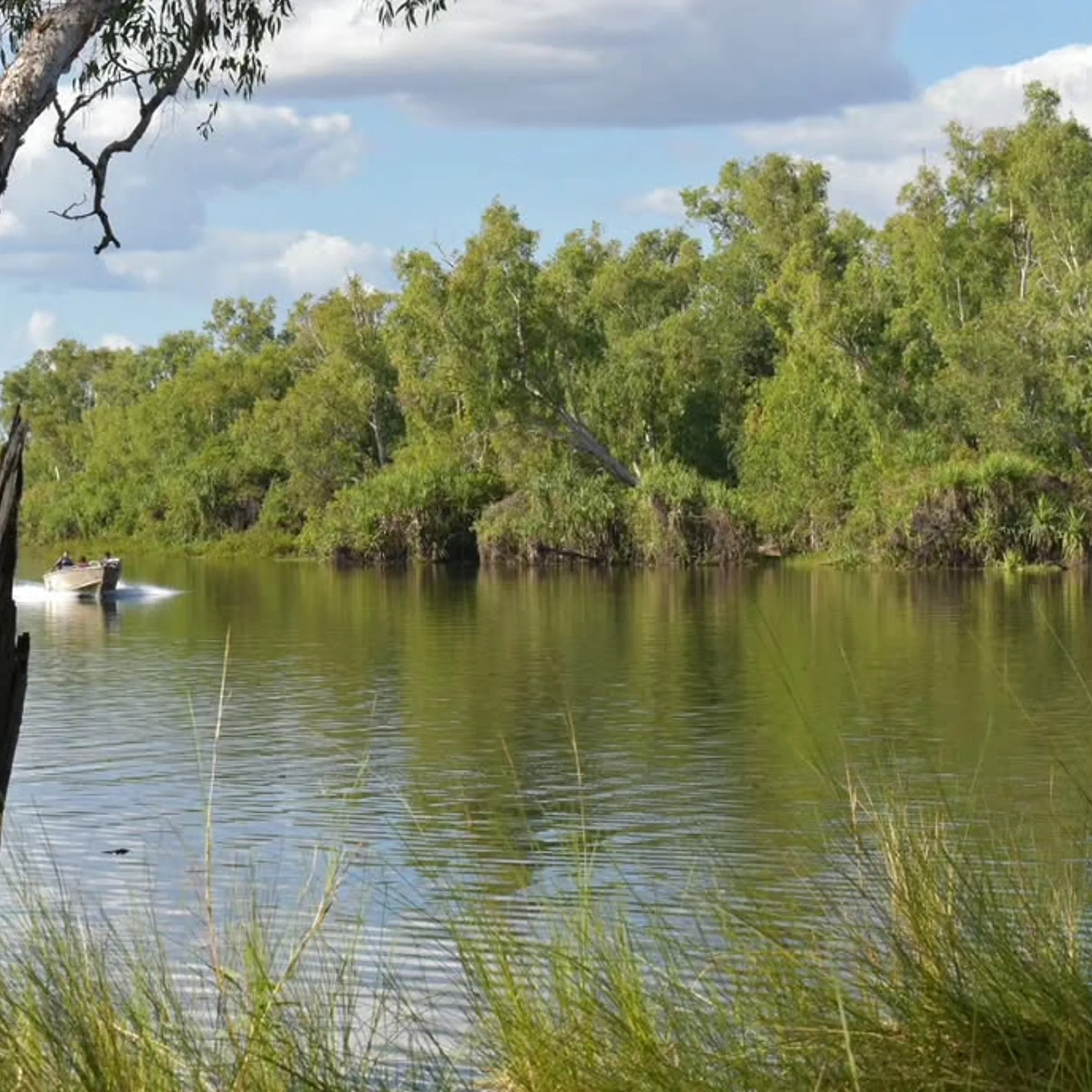 kakadu waterway with fishing boat